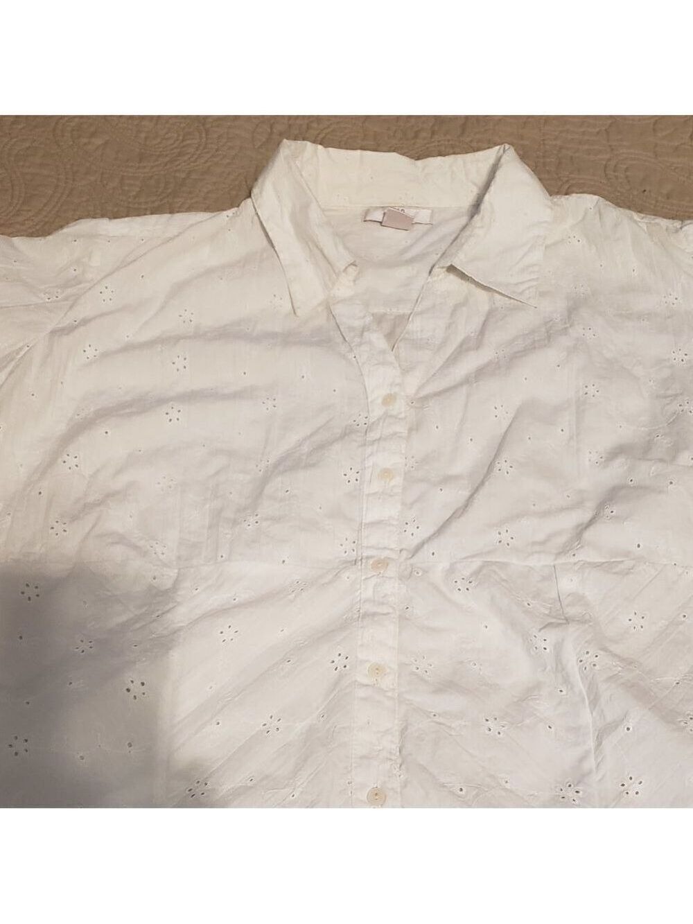 ALC Woman white eyelet button front collared shirt